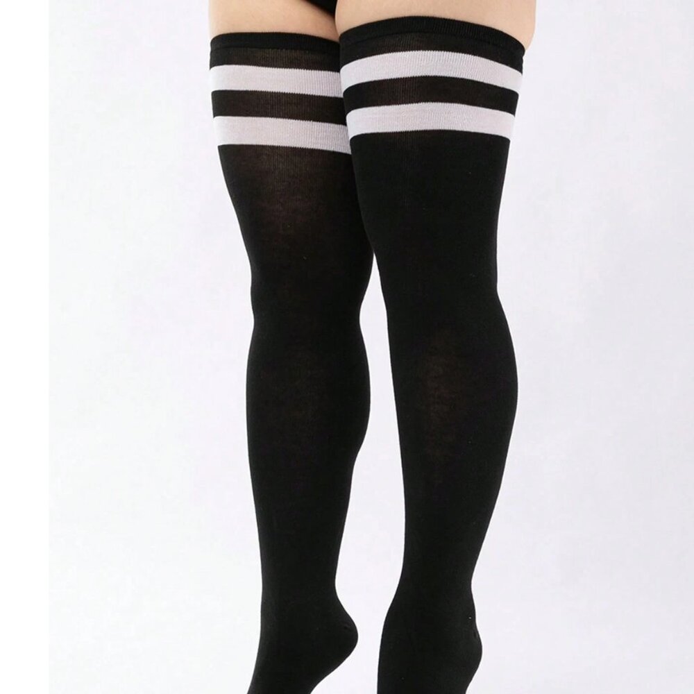Plus Size Athletic Striped Thigh-High Socks - Picture 6 of 7